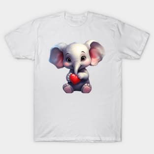 Valentine Elephant Holding Heart T-Shirt